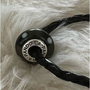Pandora Retired Murano Glass Dots Charm Black/White